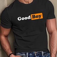 Men’s Soft Summer Casual “Good Boy” Letter Print T-Shirt – Black (Size XL)