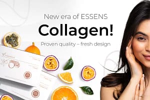 Welcome to the world of Vitassens, where quality and effectiveness combine with precise production. We proudly present ESSENS Collagen in a new, modern redesign. This unique food supplement contains a high dose of hydrolyzed collagen, enriched with active ingredients and the delicious taste of maracuja. Thanks to these properties, ESSENS Collagen has rightfully earned its place in the Vitassens premium section. Put your health, vitality and beauty first with products that set a new standard of excellence.
