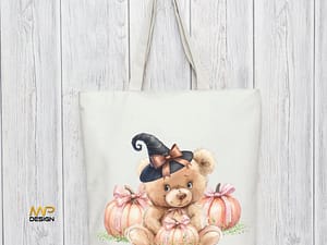 Pumpkin & Bear Fall-Themed Tote Bag 🍂🎃🐻