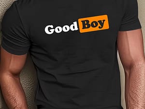 Men’s Soft Summer Casual “Good Boy” Letter Print T-Shirt – Black (Size XL)