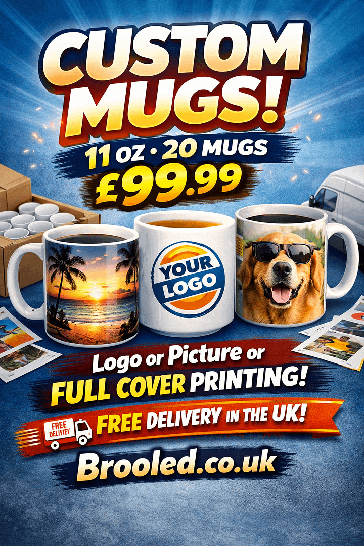 Premium 11oz sublimation mugs printed with your logo, photo, or full wrap design.